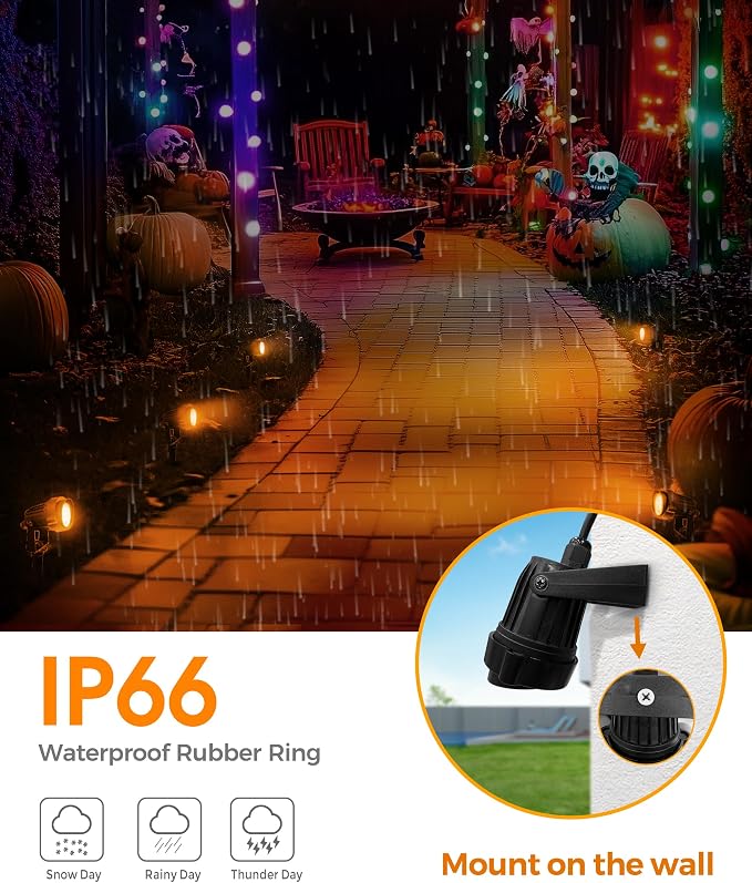 L LOHAS LED Orange Halloween Outdoor Spotlight 5W Dusk to Dawn 2 Pack | Orange Halloween Outdoor Lighting with Auto On/Off Control, Landscape Spotlights for Holiday, Tree and Yard Decoration