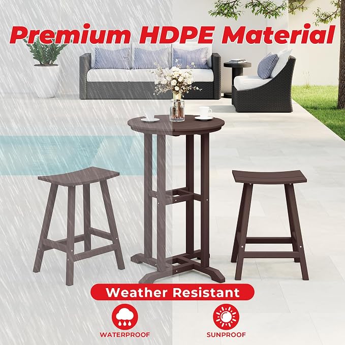 Costaelm Outdoor Bar Table, 37" Counter Height Round Patio Cocktail Bar Table, Patio Bar Table 3-Pieces Set Bistro Dining Table Pub Table for Deck, Backyard, Garden, Dark Brown