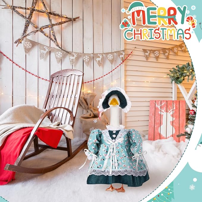 Suzile Snowman Porch Goose Outfit Winter Goose Clothes for 23" High Cement or Plastic Geese Costume for Yard Lawn Outdoor Garden Patio Statue Duck Dresses Xmas Holiday Wonderland Decor