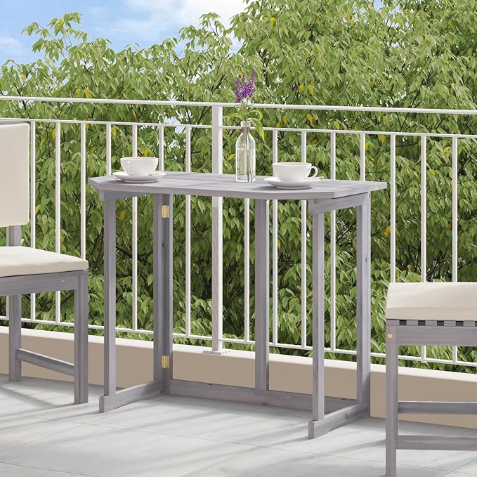 vidaXL Hanging Balcony Table, Folding Outdoor Table, Patio Table, Garden Furniture for Front Porch Deck Lawn Backyard Terrace, Solid Acacia Wood