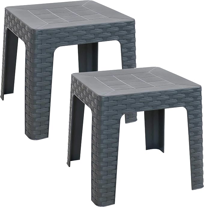 Sunnydaze Adirondack Small Outdoor Side Table for Balcony Essentials - Plastic Square End Table for Outside Patio - Gray - Set of 2