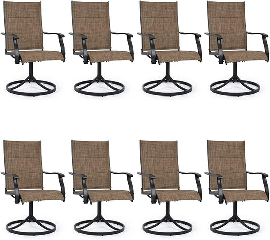 Patio Swivel Rocker Chairs Set of 8,Outdoor Dining Chairs High Back,15° Gentle Rocking Patio Chair with Padded Textilene, Metal Frame for Poolside Lawn Garden,Brown(8 PCS)