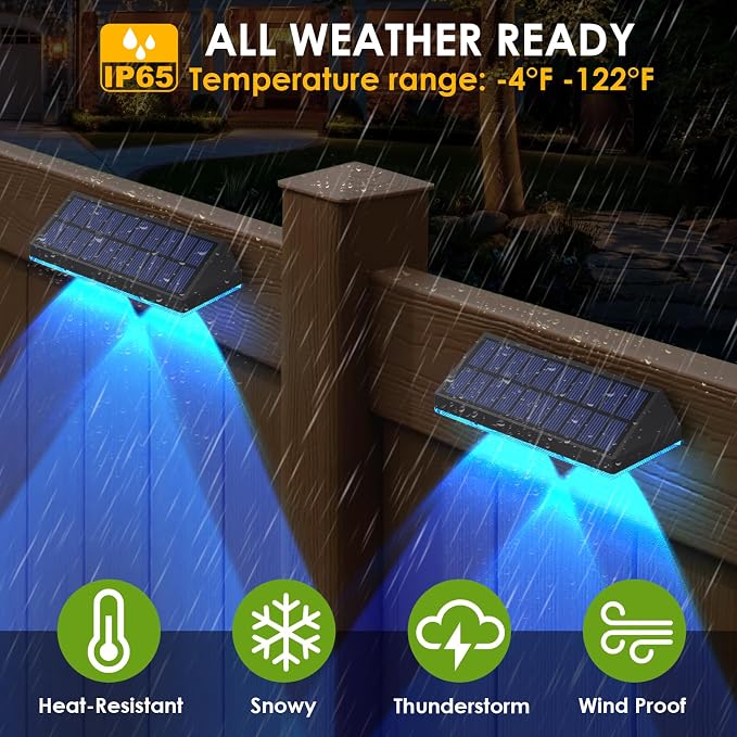Solar Fence Lights Outdoor - Warm White & RGB 6 Color, Dusk to Dawn Solar Deck Light, Solar Lights Outdoor IP65 Waterproof, Garden Lights for Outside/Backyard/Railing/Step/Patio/Wall (12 pack)