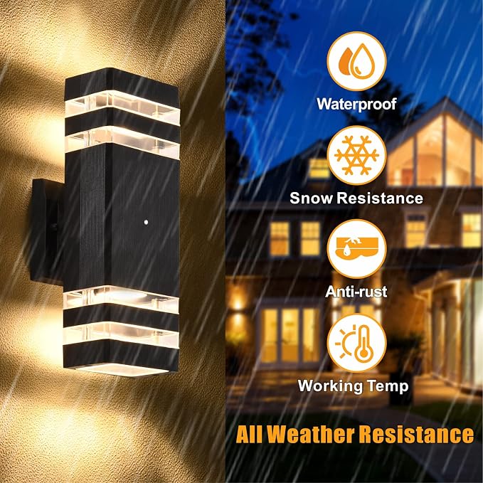 DASTOR 4 Pack Dusk to Dawn Outdoor Wall Lights, 3000K Warm White Exterior Lighting Fixtures, Up and Down Porch Lights Outdoor, Waterproof Outside Lights for House Porch Garage