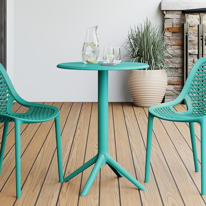 WestinTrends Playa 23.5" Outdoor Polypropylene Resin Round Patio Bistro Dining Table for 2, Turquoise