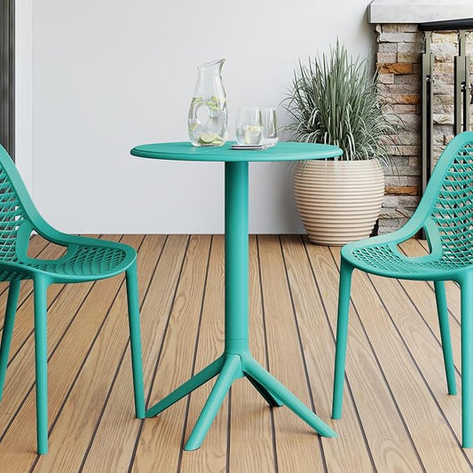 WestinTrends Playa 23.5" Outdoor Polypropylene Resin Round Patio Bistro Dining Table for 2, Turquoise