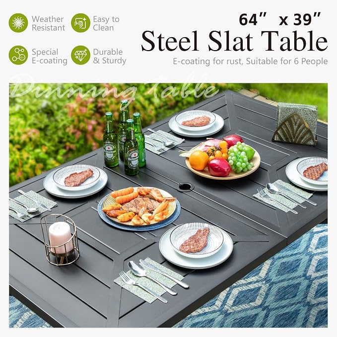 Sophia & William 7-Piece Patio Dining Set, Metal Table, PE Wicker Chairs | All Weather Patio Table and Chairs Set for 6, Perfect for backyard, deck, porch