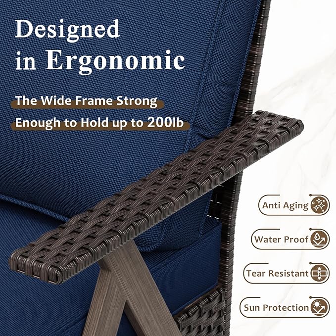7 Pieces Patio Furniture Set,Outdoor Sofa & High Back Swivel Rocker Patio Chairs, Wicker Conversation Set with Ottoman for Deck Yard and Poolside