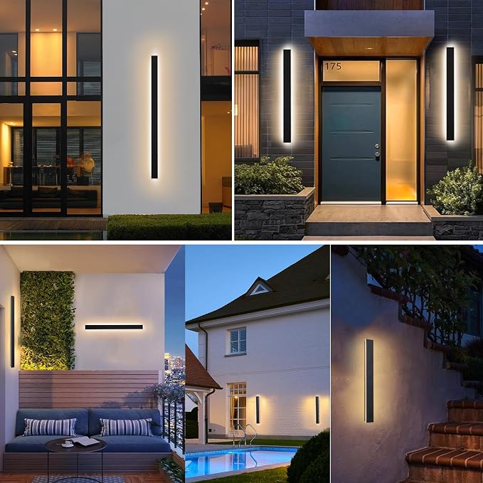Long Outdoor Wall Lights, 47.24 Inches Exterior Lights, Waterproof Ip65 Linear LED Wall Sconce, 38W Elegant Rectangular Frosted Acrylic Warm White Lighting Fixture, Linear Lamps for Porch, Garage
