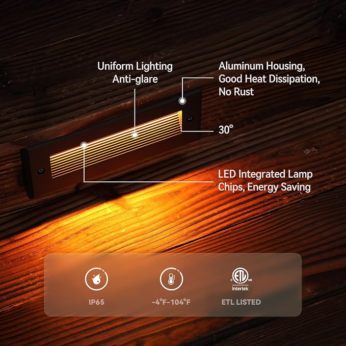 LEONLITE 6-Pack 5W/4W/3W Dimmable 9 Inch 5CCT Low Voltage LED Step Lights | 12-24V AC/DC, Exterior Step Lighting, Outdoor Landscape Stair Riser Light, IP65, UL Listed, Aluminum, Oil Rubbed Bronze