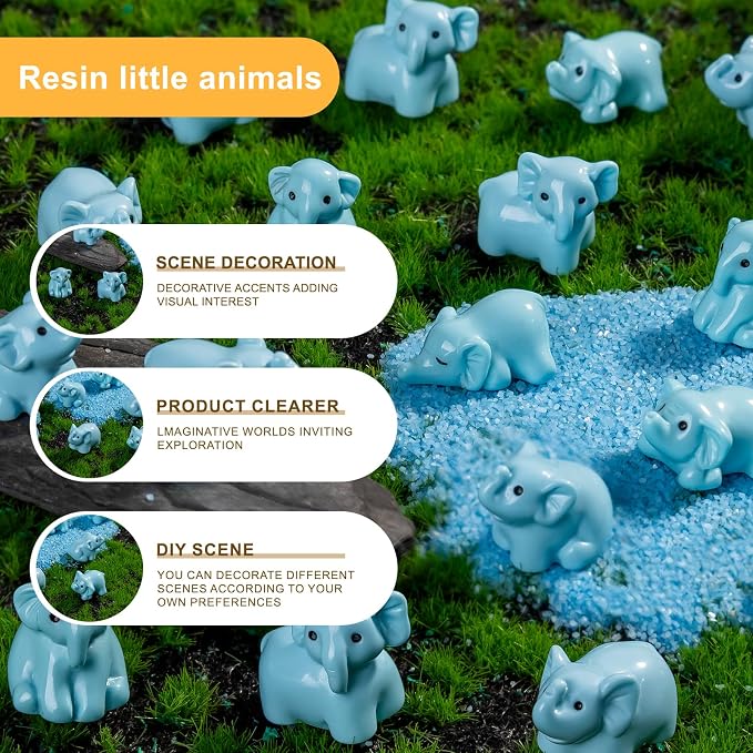 60 pcs Mini Resin Elephant Many Styles Variety Tiny Animals Figures Miniature Little Small Animal Figurines Bulk for Micro Fairy Garden Landscape Accessories Hide Crafts Decor Aquarium