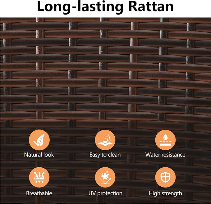 RoyalCraft 5 Piece Patio Wicker Dining Sets for 4, Water-Resistant Rattan Outdoor Dining Table and 4 Chairs with Wood Table Top, Conversation Set Removable Cushions for Deck, Garden, Backyard, Brown