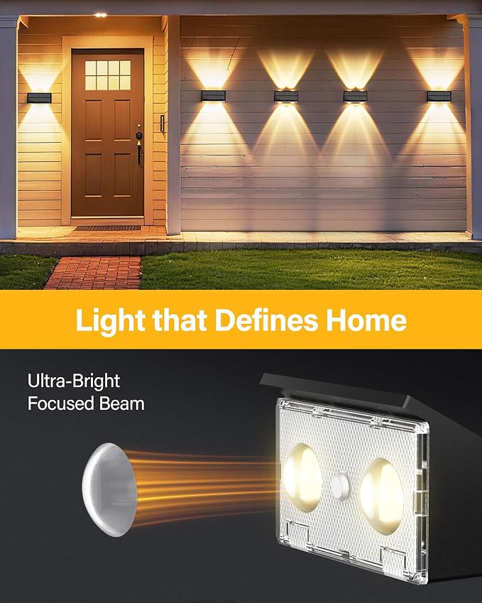 Solar Fence Lights Outdoor, 12 Pack Fence Solar Lights Waterproof | IP65 Fence Lights Solar Powered Up & Down LED Focus, 9 Color Modes, 12H Dusk to Dawn Glow for Pool/Patio/Backyard - Black
