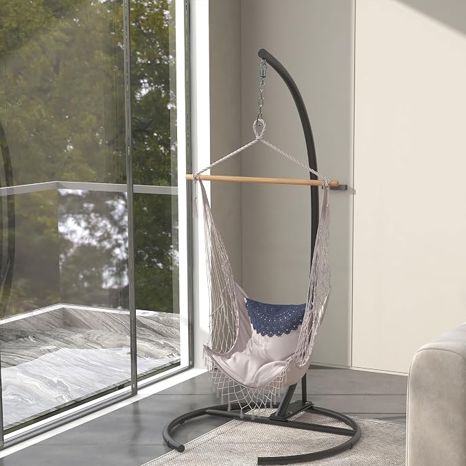 Outsunny Hanging Hammock Chair Stand with Round Base, C Hanging Stand Frame for Hammock Chair, Egg Chair, Porch Swing Chair, Indoor & Outdoor, Black