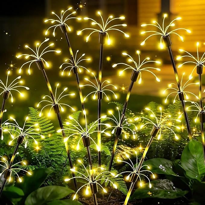 Solar Garden Lights Outdoor, 2 Pack 2-Layer Swaying Fairy Firework Lights | Waterproof Starburst Flower Light, Garden Decor for Yard Patio Pathway Lawn, Gardening Gifts for Women Mom Grandma Christmas
