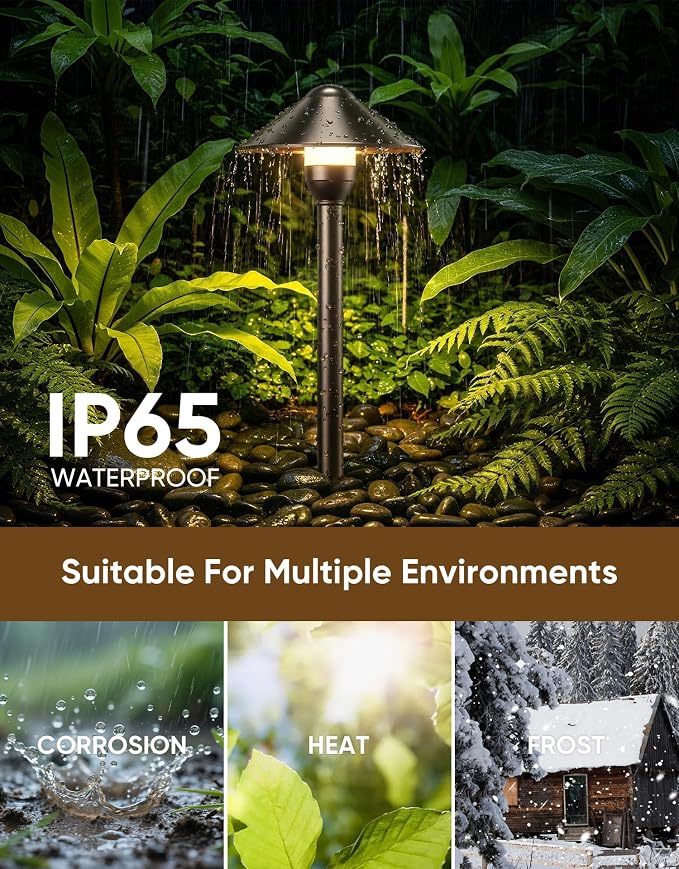 Low Voltage Landscape Lighting 6-Pack, Aluminum 12V Pathway Lights with G4 Bulbs, Waterproof Oil Rubbed Bronze Color Round Shade Path Lights with Connectors for Walkway Yard Garden
