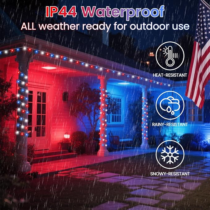 2 Pack 100LED Red White and Blue Lights Battery Operated, Fairy Lights | 33FT 4th of July String Lights with Timer, 8 Modes Waterproof Patriotic Twinkle Light Outdoor for Independence & Memorial Day