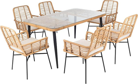 SAFAVIEH Outdoor Collection Beson Brown/Beige 7-Piece Dining Set PAT9010C-3BX