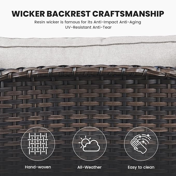 Belord Patio Wicker Sofa Set 6 Pieces Patio Furniture Set Outdoor Couch, 2 Patio Wicker Chairs with 1 Sofa, Coffee Table and Ottomans, Patio Conversation Set for Porch Garden Deck Balcony Poolside