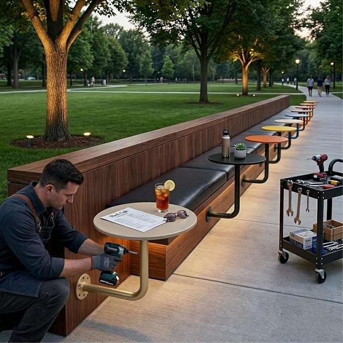 Wall Mounted Round Bar Table, Heavy Duty Iron Floating Desk, Space Saving Dining Table for Small Spaces, Waterproof Indoor/Outdoor Coffee Table, 19.7in Diameter