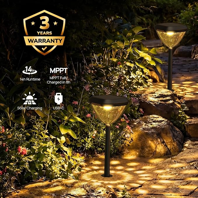 Linkind Smart Solar Pathway Lights SP6,Pattern Switch Solar Lights Outdoor | USB&Solar Charging, Cool/Warm White/Color Changing Landscape Lighting for Yard,Garden,Patio, 1 Pack