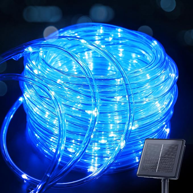 Brightown 39FT 100LED Solar Rope Lights Outdoor Waterproof, Blue | IP65 Solar Powered Fairy Lights with 8 Lighting Modes, Outdoor String Lights for Party Garden Yard Holiday Tree Decoration
