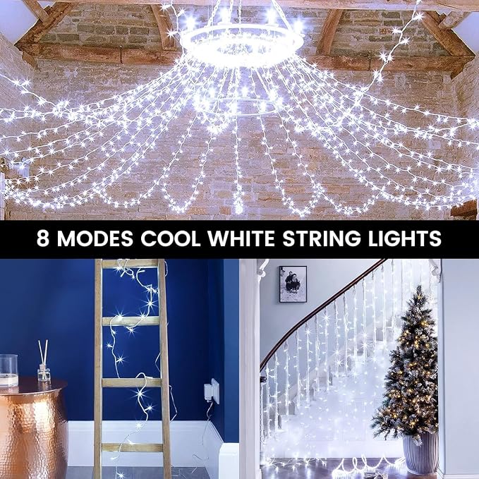 4 Pack 200 LED Battery Operated String Lights, Twinkle Lights Cool White | 66FT 8 Modes Christmas Fairy Lights Indoor Outdoor, Waterproof Battery Lights for Bedroom Party Porch Tree Holiday Decor