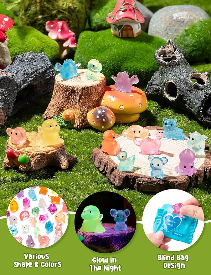 100 Pcs Mini Glow in The Dark Resin Animal Blind Bags | DIY Ornaments, Micro Landscape Decor, Fairy Garden Decor, Dollhouse Accessories