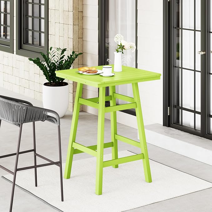 WestinTrends Malibu Square Outdoor Patio Bistro Bar Table with Umbrella Hole 42" Tall, Lime