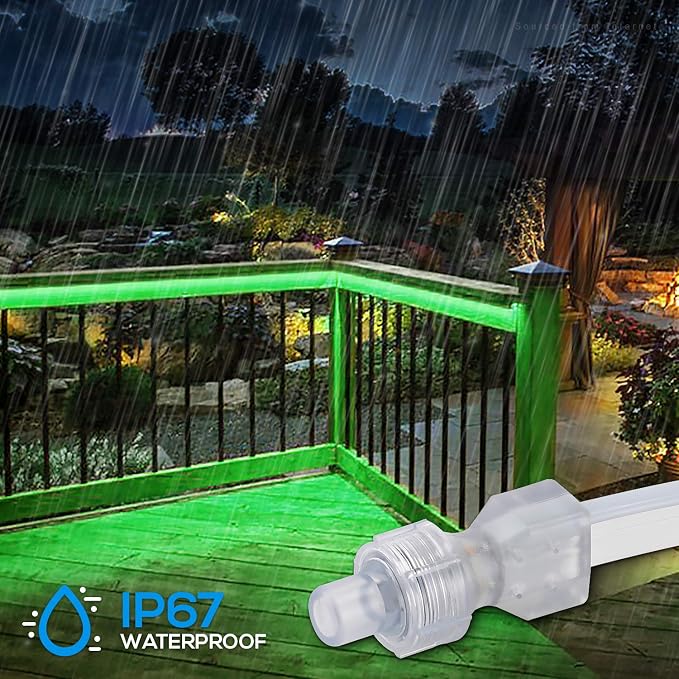 TORCHSTAR 50ft LED Neon Rope Light, Green LED Strip Lights | Outdoor IP67 Waterproof, 120V UL Plug, ETL Connectable, Neon Light Strip for Shop Sign, Patio Decor, Max 2 Sets (100FT)