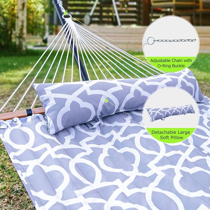 ANAGOO Double Hammock with Stand, Heavy Duty Outdoor Hammock for Two, 500 LBS Capacity, Stable Steel Frame with Balance Strap, Easy Tool-Free Assembly for Patio, Garden, Backyard & Beach,Round Gray