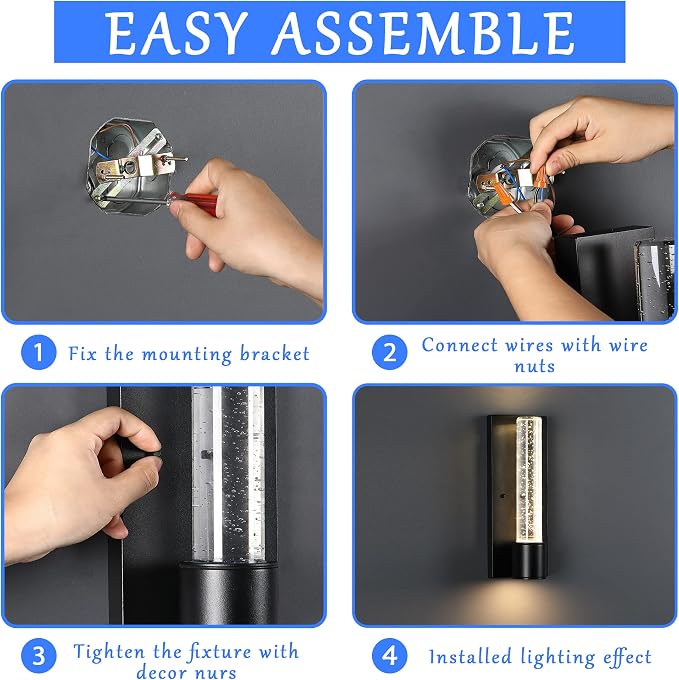 Outdoor Light Fixture with K9 Column Crystal Bubble, Exterior LED Wall Mounted Light, Modern Porch Light, Wall Sconce for Indoor and Outdoor