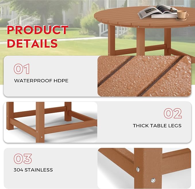 Costaelm Paradise Kids 5-Piece HDPE Outdoor Patio Round Dining Table and Chairs Set, Teak