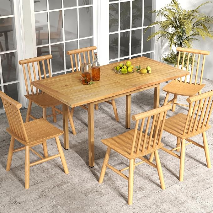 Tangkula 55” x 27.5” Wooden Tabletop, Slatted Table Top Board Split in 2 Square, Indoor Outdoor Rectangle Teak Wood Panel for Dining Table, Side Table (55” x 27.5”)