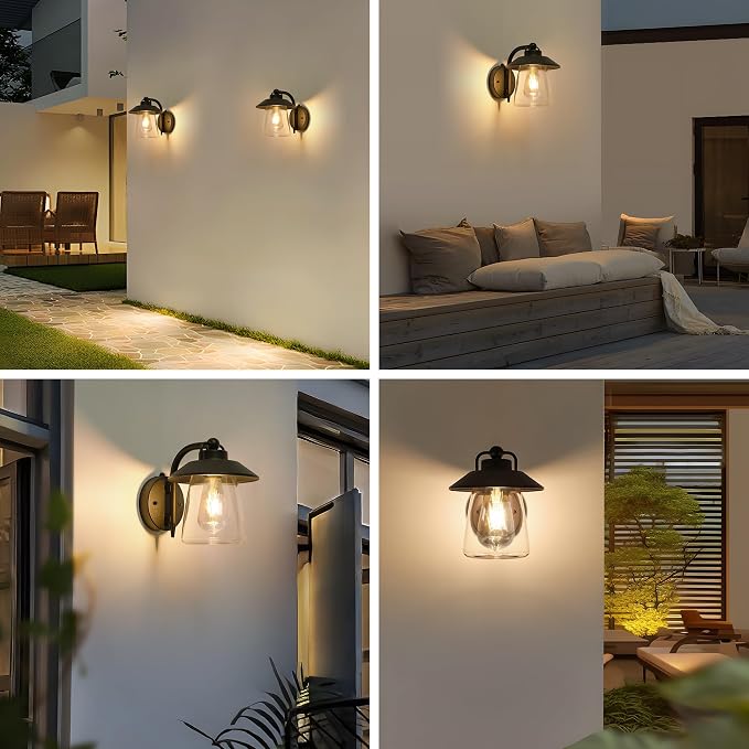 LUTEC Dusk to Dawn Outdoor Indoor Exterior Light Fixture, Farmhouse Barn Wall Sconce, Matte Black Finish Anti-Rust Wall Mount Light, Waterproof Wall lamp with Clear Glass for Porch, Exterior, Patio