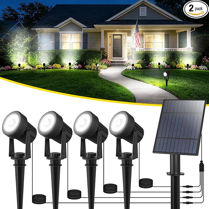 T-SUN Solar Spotlights Outdoor 4-in-1 IP65 Waterproof Solar Landscape Spotlights, Auto ON/Off Solar Lights for Garden, Yard, Driveway, Pool Area(White)