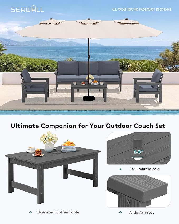 SERWALL HDPE Outdoor Patio Furniture Set with Coffee Table