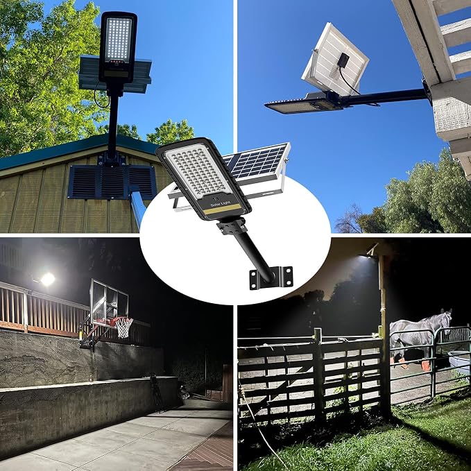 Solar Street Lights Outdoor | Dusk to Dawn, IP67 Waterproof, 6500K Solar Flood Light with Remote Control, Security Lights for Pathway, Yard, Garden