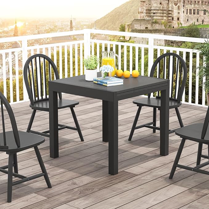 Tangkula 31.5"-63" Extendable Patio Dining Table, Aluminum Adjustable Outdoor Dining Table for 4-6 People, L-Shaped Brace Included for Fixation, Space-Saving Outside Table for Garden, Porch, Poolside
