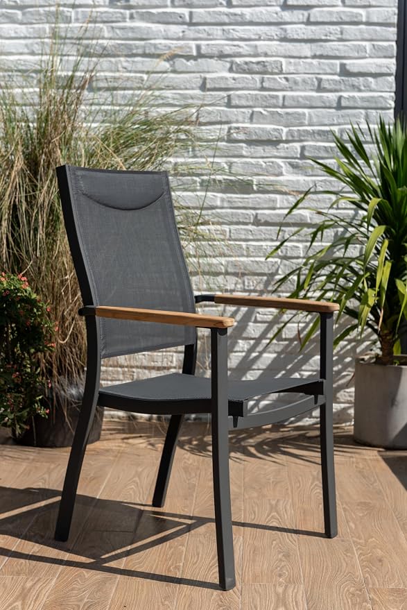 Amazonia Franklin 4-Piece Aluminum Patio Dining Chairs | 100% Teak from Indonesia Armrests | Ideal for Outdoors and Indoors