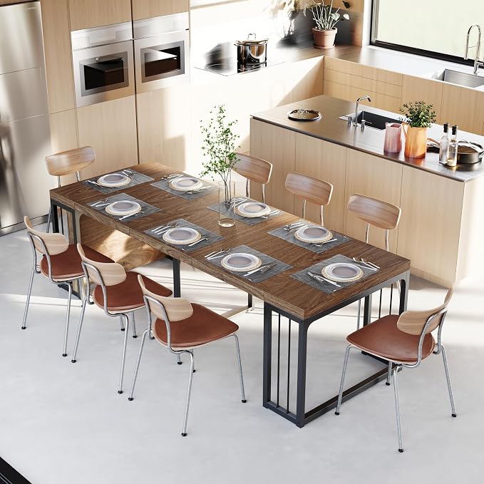 Lasageldar 118" Extendable Dining Table for 10 People, Modern Space Saving Wood Dinner Table for Kitchen Dining Living Room Outdoor Patio (Walnut Brown)