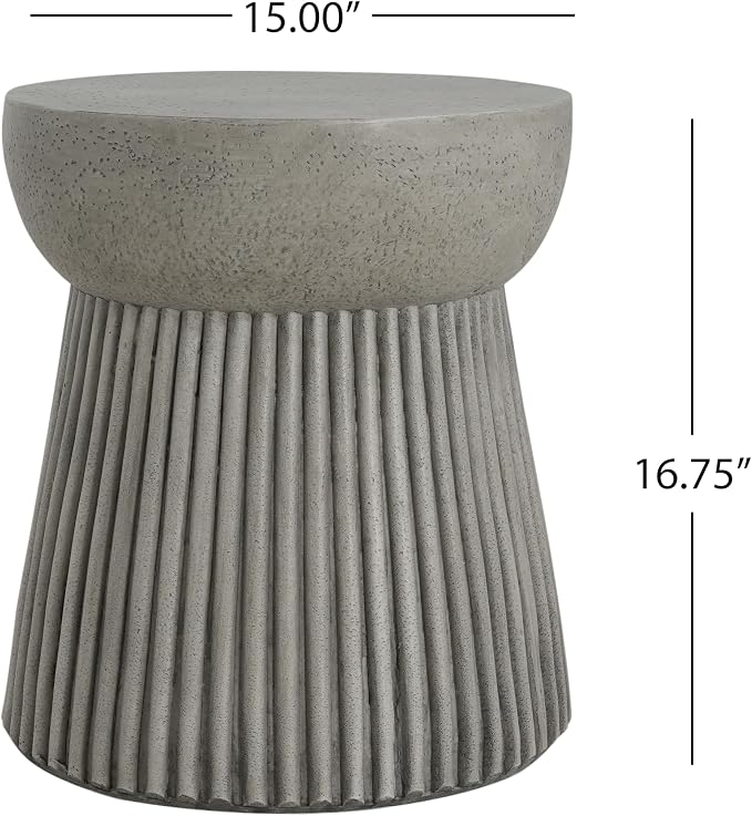 Christopher Knight Home Jaym 16.75" H Indoor Outdoor Accent Side Table, Patio Decorative End Table, Hourglass-Shaped Lightweight Concrete Garden Stool for Patio Balcony & Garden Decor, Light Gray