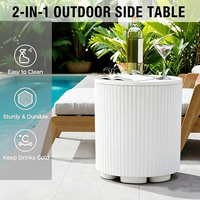 FONTOI Outdoor Cooler Side Table 2 Pack, 2 in 1 Ice Chest Side Table,as Cooler Side Table,Cooler Table for Patio, Parties Picnics, Beach