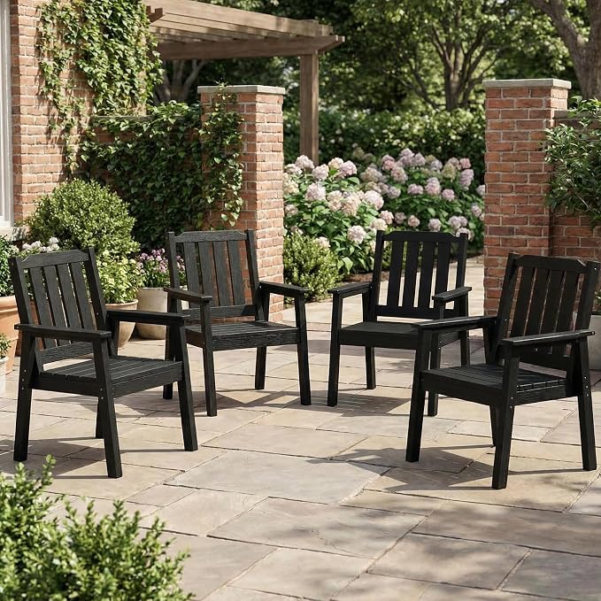 Garvee Outdoor Patio Dining Chairs Set of 4, Outdoor HDPE Garden Dining Chairs, Sturdy Frame, Waterproof, All-Weather for Backyard, Poolside, Porch, Deck, Black
