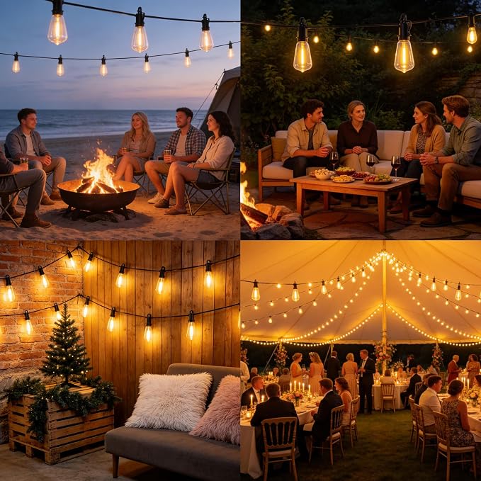 120FT Solar String Lights for Outside with 50+2 Shatterproof, Outdoor Light with Remote ST38 Vintage Edison Bulbs, Solar Lights Outdoor Waterproof Hanging Light for Outside Backyard