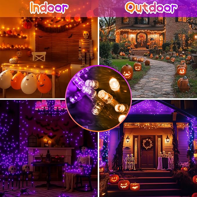 200 LED Connectable String Lights with Remote, Halloween Lights Outdoor | Orange to Purple, 11 Modes, Timer, 66FT Clear Wire Waterproof Color Changing Twinkle Fairy Lights for Bedroom Xmas Tree Decor