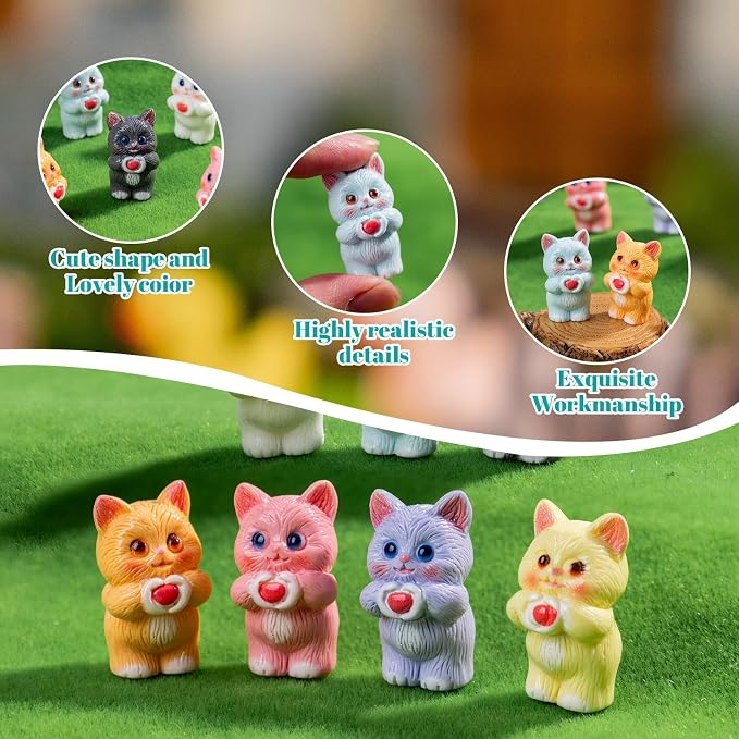 28 pcs Mini Resin Colorful Cats Variety Tiny Animals Figures Miniature Little Small Cat Figurines Bulk for Micro Fairy Garden Landscape Accessories Hide Crafts Decor