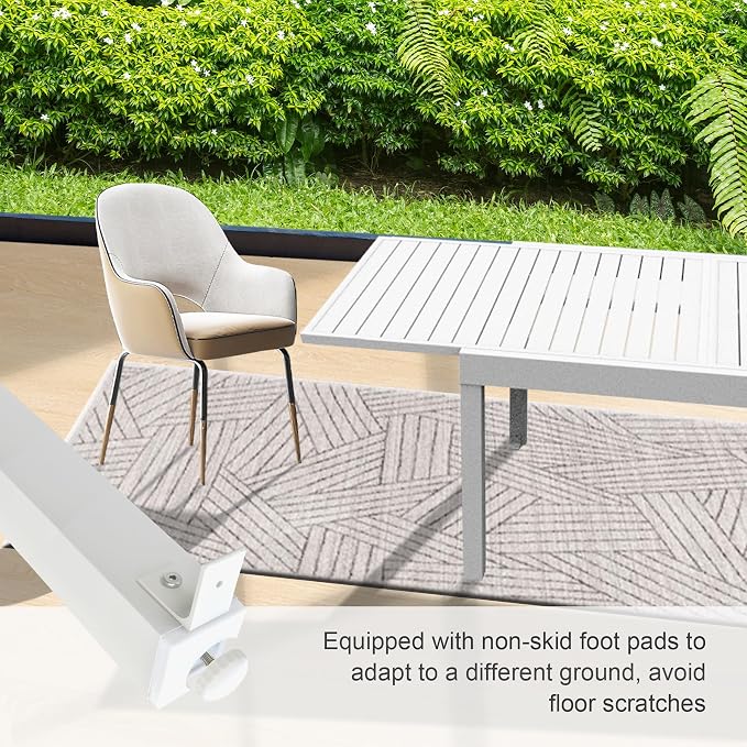 Domi Aluminum Patio Extendable Dining Table 35"- 71", Adjustable Indoor Outdoor Patio Dining Table with E-Coating for 4-6 Person Garden Lawn Porch Bistro Furniture, Elegant Ivory White