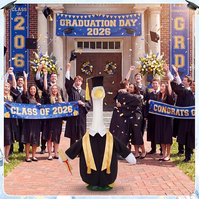 Graduation Porch Goose Outfit Goose Dress Clothes with Grad Sash, Cap and Gown Costume for 23" Gooses Statue Decoration Patio Yard Garden Lawn Outdoor Decors