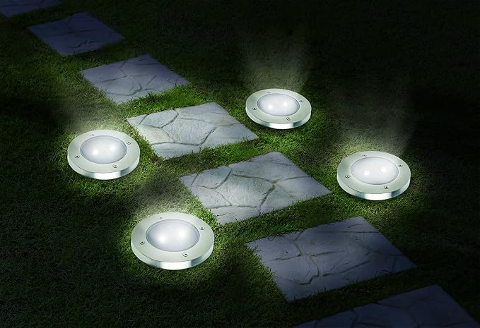 IdeaWorks All Weather Resistant, Rust Resistant, Stainless Steel In Ground Solar Stake Pathway and Garden Bed LED Lights, Pack of 4
